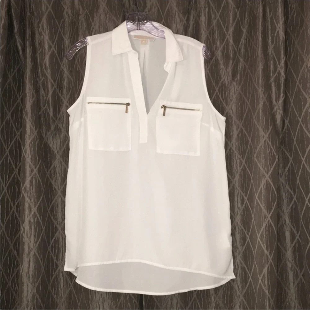 MICHAEL KORS  White Sleeveless Blouse with Zipper Pockets NWOT